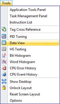 Tools Menu data view